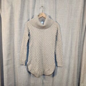 Motherhood Maternity Pullover Sweater Women's XS Beige Knit Round Hem Cowl Tunic